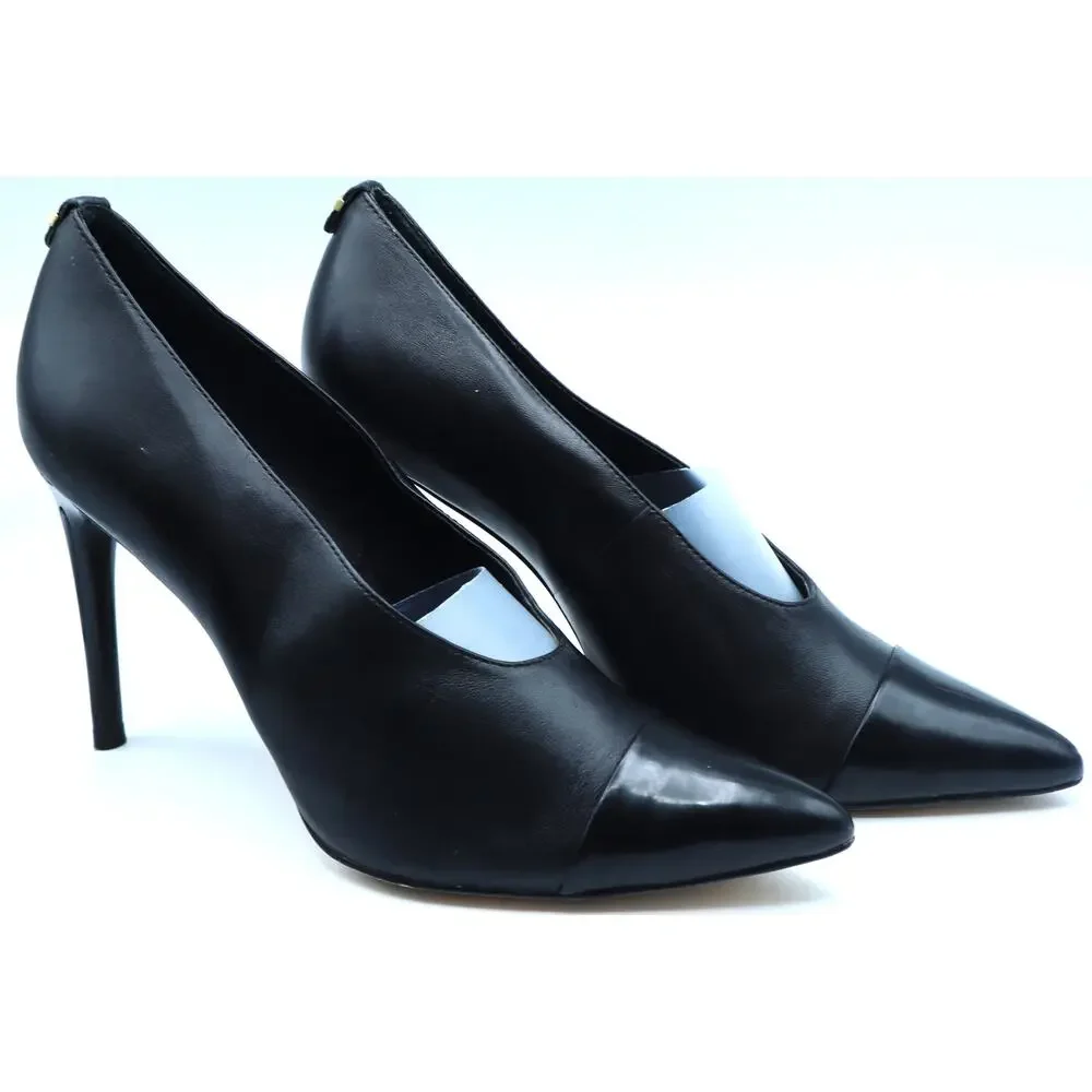 Calvin Klein Saydee 9 Black Leather Stiletto Heels Pumps Pointed Patent Cap Toe